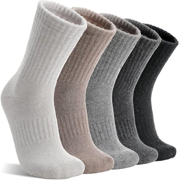 Womens Merino Wool Assorted Socks 5 Pairs Warm Thick Crew Cozy Winter Boot Socks - Picture 1 of 6